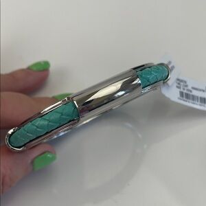 Braided Turquoise Silver-Tone Bangle Bracelet
